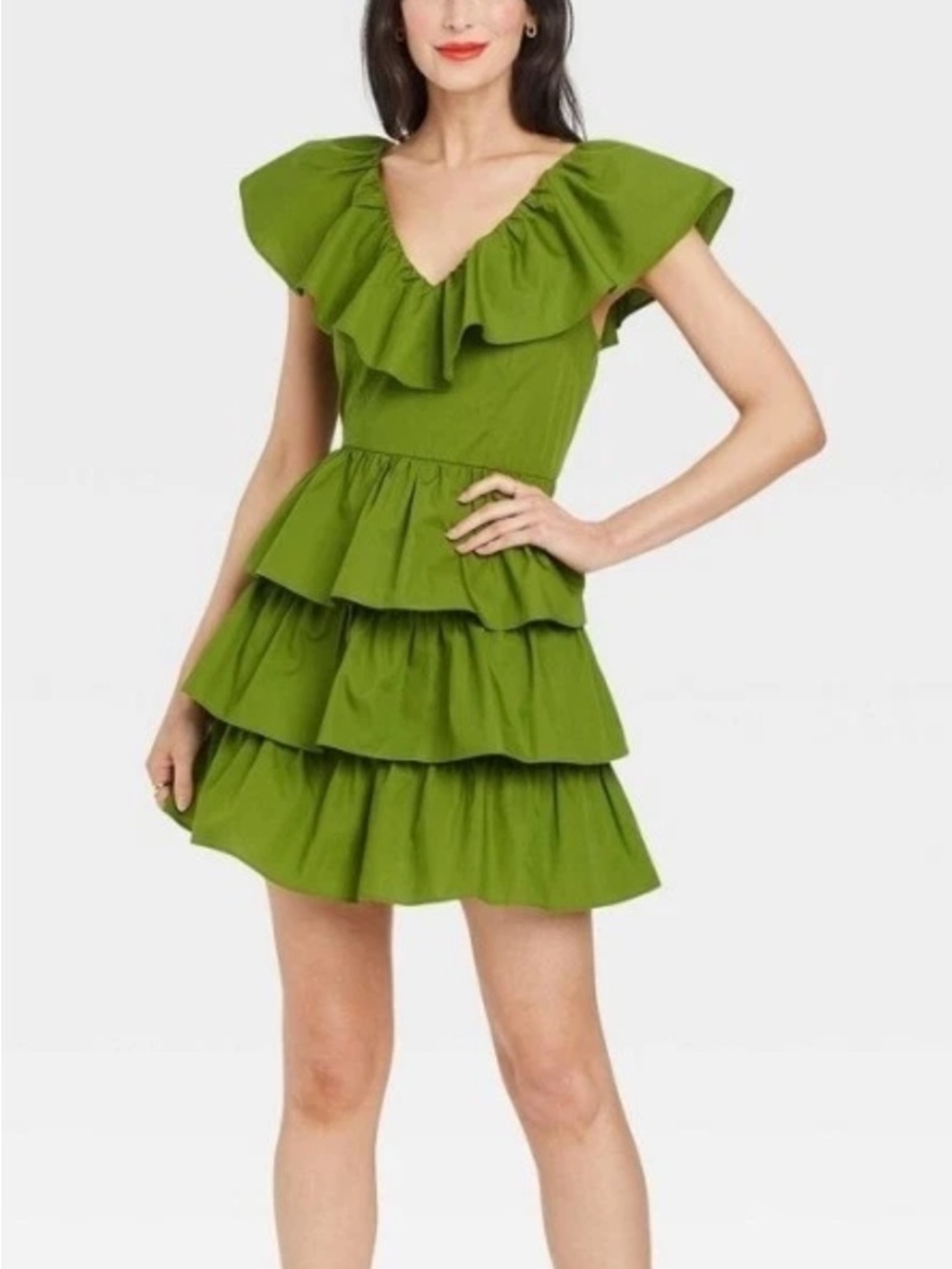 A New Day Olive Green Tiered Ruffle Dress 💚